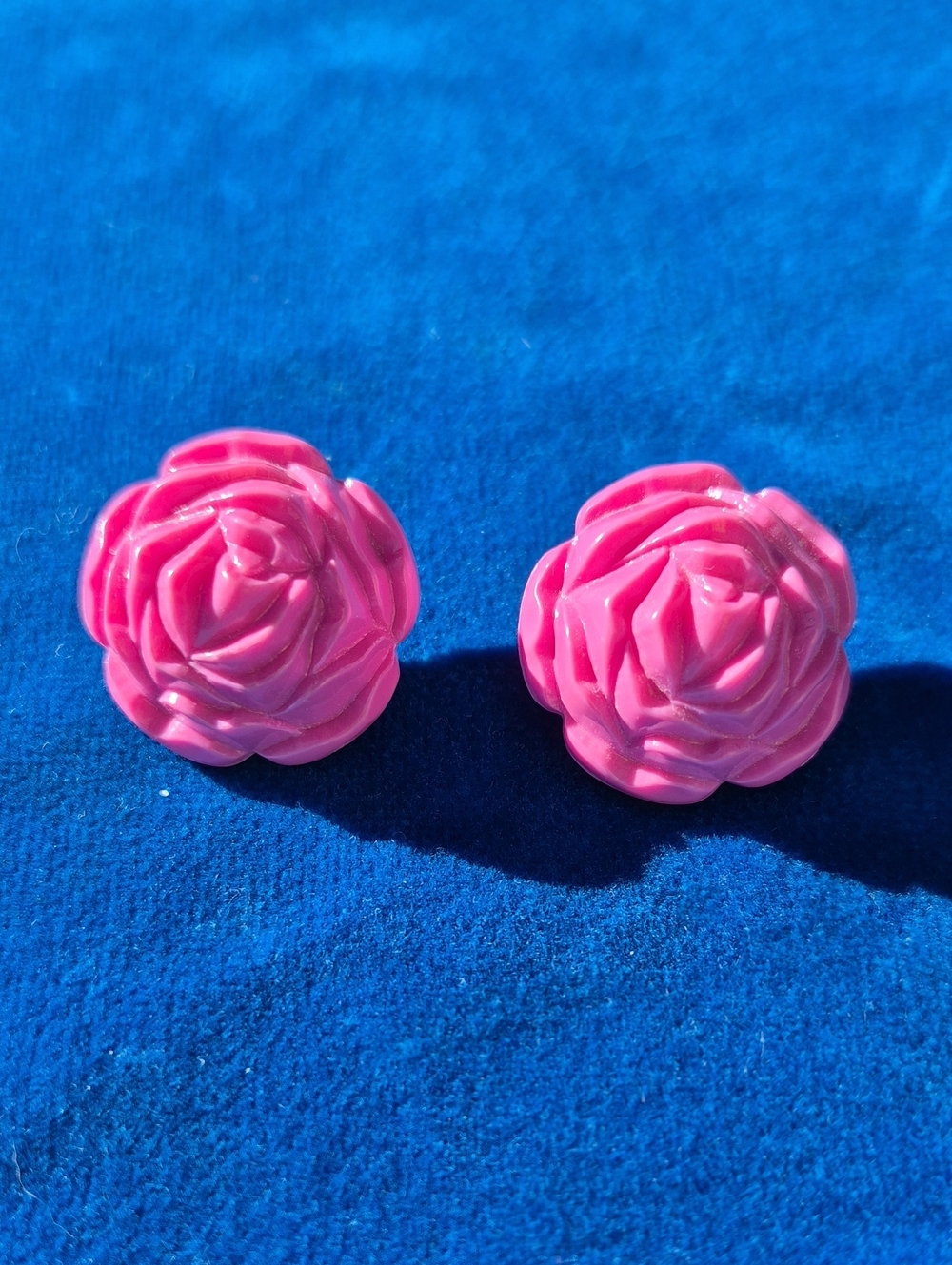 Pink Rose Flower Stud Earrings
